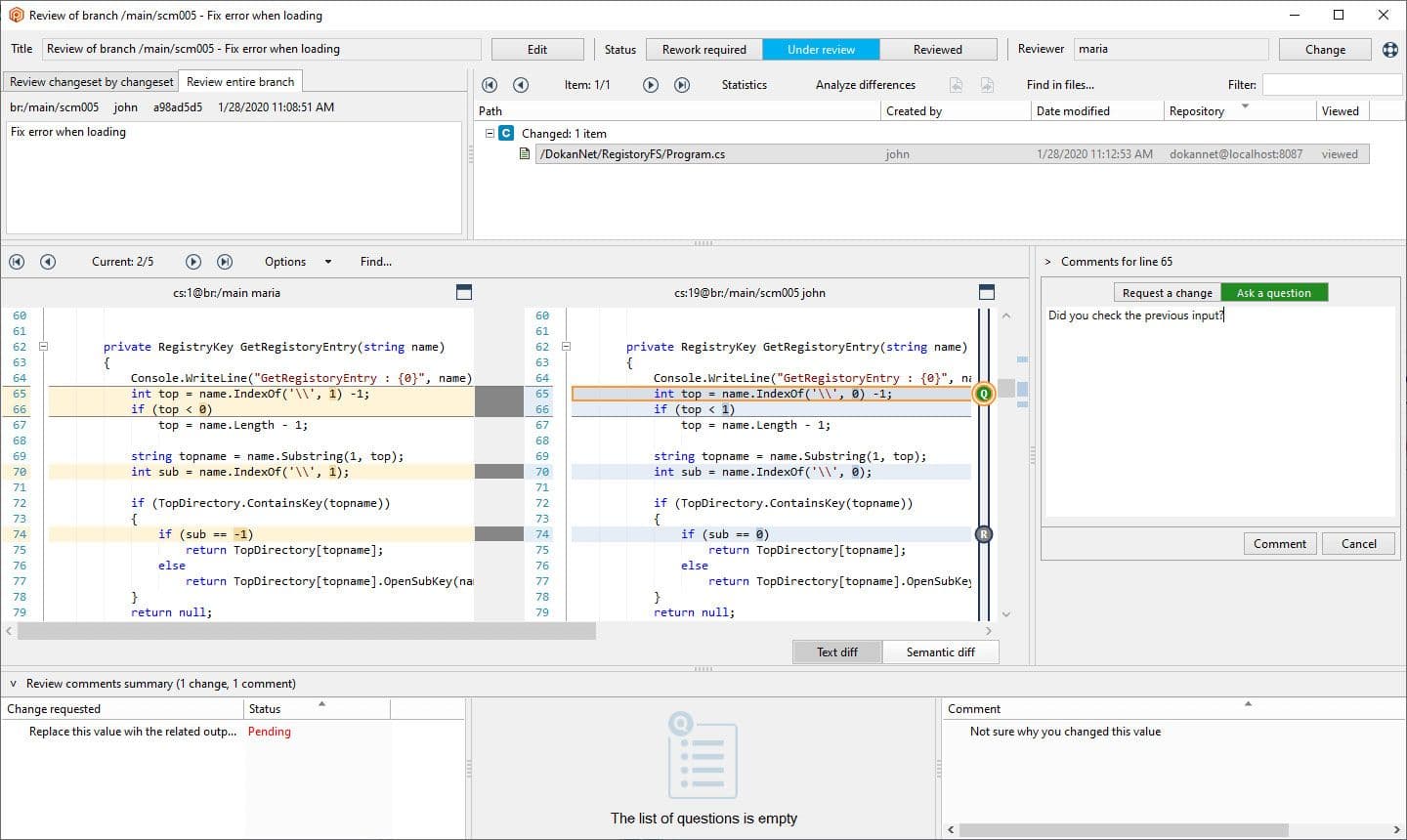 As revisões de código do Plastic SCM estão incluídas na GUI.