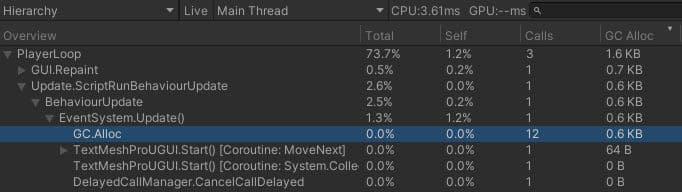The Hierarchy view in the CPU Usage Profiler